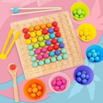 Motricité Fine pour Enfants Jouet en Bois Jeu d'Association de Couleurs Classification Tri Jeu Éducation Précoce Montessori Apprentissage Comptage yellow