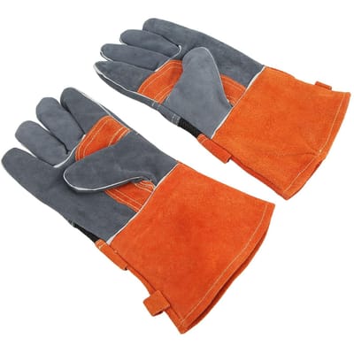 1 Paar Hittebestendige Handschoenen Brandwerend Vlamvertragend Niet Verbrandend Leer voor BBQ GrillOranje oranje