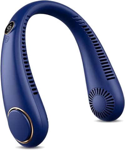 Bladeless Nek Ventilator Met Koeling - Draagbare Nek Ventilator - Portable Neck Fan met 5 Standen - Draadloos USB met Lange Batterijduur - LED-Display en 360° Luchtstroom - Mini Nek Fan - Hals Ventilator - Nek Fan - Blauw