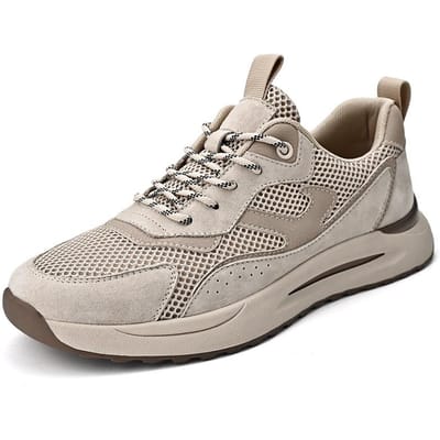 Heren Mesh Ademende Sneaker Zomer Herenschoenen Antislip Slijtvast Casual Hardloopschoenen Echt Leer Veelzijdige Joggingschoenen 40 beige