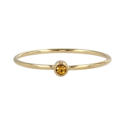 My Bendel - Betekenisring Goudkleurig met Gele Steen - Aanschuifring Goudkleurig met Gele Glassteen - Stainless Steel Minimalistisch - met Luxe Cadeauverpakking | Sieraden Voor Dames | Maat 19.00 Mm / Maat 60