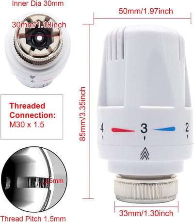 Thermostatische Radiator Klep - Verwarming Klep - Temperatuur Regelen - Geen Vast Temperatuurbereik - G1/2 inch - Goud & Wit