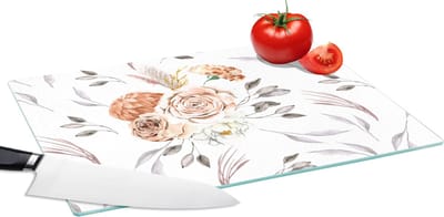 Glazen Snijplank - 39x28 - Patronen - Bloemen - Roos - Wit - Snijplanken Glas