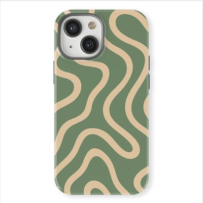 DripCase Curvy Lines Hoesje geschikt voor iPhone 13 Mini | Backcover met Mag | Design Tough Case geschikt voor iPhone 13 Mini Olive Drift
