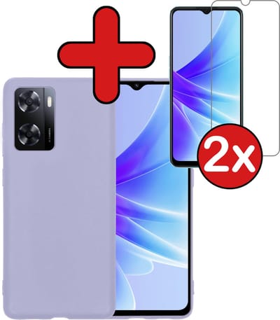 Hoesje - Met 2x Screenprotector - Geschikt voor OPPO A57 - Sterk & Shockproof - Telefoon Hoes - Back Cover - Siliconen Case - Telefoonhoes - Lila