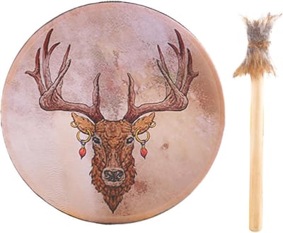 Handgemaakte Trommel - Rituele Trommel Muziek - Spirituele Meditatie - Uniek Hoofddesign - 25cm Diameter - Bruin