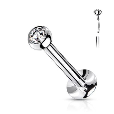 Piercing push in steentje ingelegd- chirurgisch staal - 0.8x6x2mm - zilver - LMPiercings