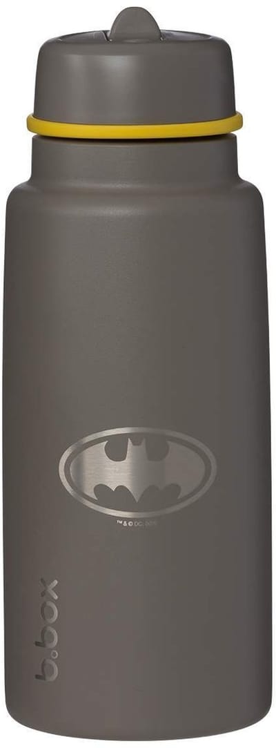 B.box geïsoleerde Flip Top drinb.box Batman geïsoleerde drinkfles met flip-top, drielaags roestvrij staal, houdt dranken tot 46 uur koud, lekvrije deksel met roestvrijstalen rietje, ideaal voor reizen, sport, BPA-vrij, 1 L