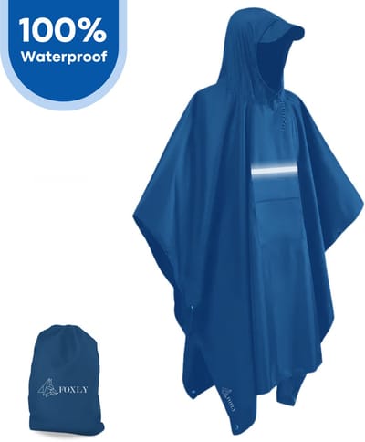 FOXLY® Regen Poncho Unisex - Fietsponcho - Dames & Heren - Waterdicht - Donkerblauw