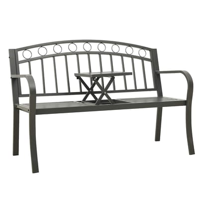 vidaXL - Tuinbank - met - tafel - 120 - cm - staal - grijs