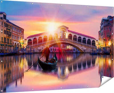 Gards Tuinposter Gondel bij de Rialtobrug in Veneti�, Itali� - 180x120 cm - Tuindoek - Tuindecoratie - Wanddecoratie buiten - Tuinschilderij
