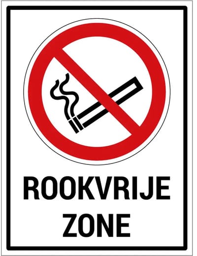 Rookvrije zone bord met tekst | gecoat dibond materiaal | 20 x 15 cm