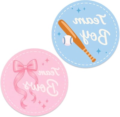 54 Stuks Gender Reveal Stickers voor Team Jongens en Team Meisjes, Zelfklevende Labels voor Babyshowers en Gender Reveal Feesten in Roze en Blauw
