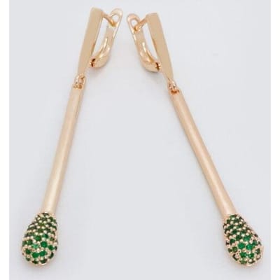 Ongebruikelijke Lange Stok Drop Oorbellen Dames 585 Roségoud Groen Micro Wax Inleg Heldere Zirkonia Hoge Kwaliteit Cadeau Sieraden beige