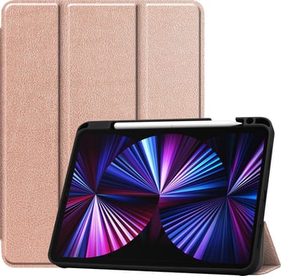 Hoesje - Geschikt voor Apple iPad Pro (2021) - 11 inch - 3e generatie - Dun & Stevig - Trifold Bookcase - Hard Cover Case - Met Uitsparing Geschikt voor Apple Pencil - Hardcover Book - Tablet Hoes - Rosé goud