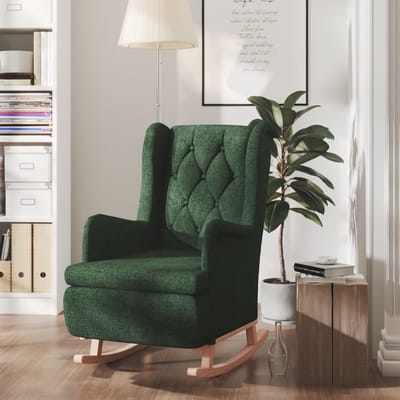 vidaXL - Fauteuil - met - massief - rubberwood - schommelpoten - stof - donkergroen
