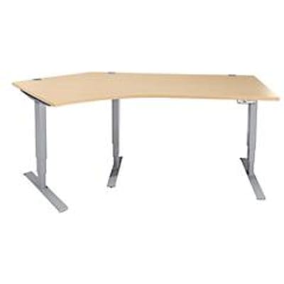 Schäfer Shop Genius AERO FLEX hoekbureau, elektrisch in hoogte verstelbaar, hoek 135° links, B 2165 mm, ahorn/blank aluminium + memoryplaat