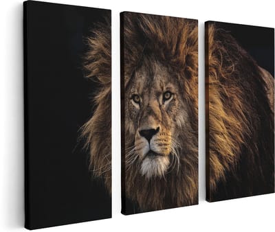 Artaza Canvas Schilderij Drieluik Leeuw - Leeuwenkop - 120x80 - Foto Op Canvas - Canvas Print
