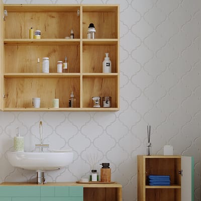 Vicco Rudi Badkamerspiegelkast – 90 x 80.9 cm met deur en open vakken Eiken