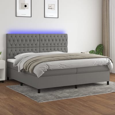 vidaXL - Boxspring - met - matras - en - LED - stof - donkergrijs - 200x200 - cm