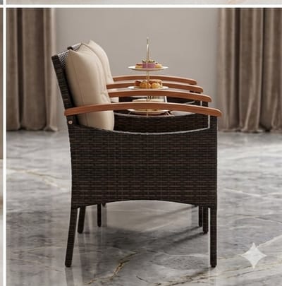 Mobili Bella Luxe Rotan Balkonset 2 Personen – 3-Delige Tuinset met Tafel en Stoelen, Inclusief Comfort Kussens, Weerbestendig Polyrotan Tuinmeubelset voor Balkon, Terras en Tuin – Bruin/Kaki-Mobili Bella