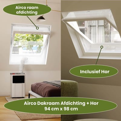 Airco Dakraam Afdichting met Hor - 94 x 98 cm – Geschikt voor Inbouw Velux: PK04 (GGL 31, 404, p04) | Fakro, Optilight: Maatcode 15 | Roto: 09/09 - Slang Afsluiten - Tuimelvenster Oplossing – Raamafdichtingskit