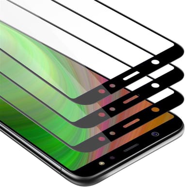 Cadorabo 3x Screenprotector geschikt voor Samsung Galaxy A6 2018 Volledig scherm pantserfolie Beschermfolie in TRANSPARANT met ZWART - Getemperd (Tempered) Display beschermend glas in 9H hardheid met 3D Touch