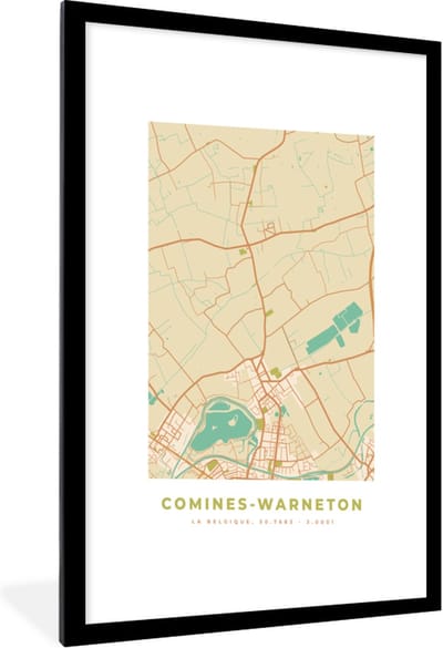 Fotolijst incl. Poster - Plattegrond - Stadskaart - Vintage - Kaart - Comine-Warneton - 60x90 cm - Posterlijst