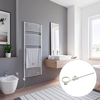 Schulte EUROPA - elektrische designradiator - 60 x 153 cm - wit - handdoekdroger - temperatuurregeling aansluiting links - warmteregelaar - 600 Watt