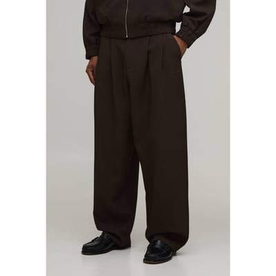 Pantalon Tailleur Coupe Ballon À Double Pli Coordonné | Chocolate | Size 34