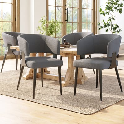HAUSS SPOLE Eetkamerstoel 59 X 46,5 X 81,5 Cm - Ergonomische Gebogen Rugleuning - Voor Eetkamer En Kaptafel - Stof En Metaal - Grijs