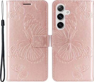 Coverup Hoesje - Geschikt voor Samsung Galaxy S25 Plus / S24 Plus Hoesje - Coverup Vlinders Book Case - Rose Gold