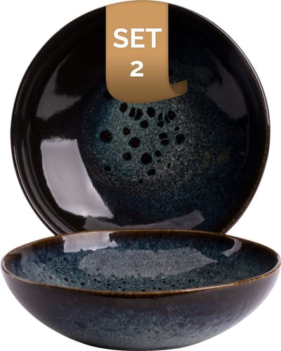 Palmer - Eccentric - Bord diep - Pastabord - 2 stuks - ø 22 cm - Blauw - Stoneware - Bordenset