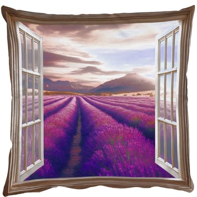 Sierkussens - Kussentjes Woonkamer - 50x50 cm - Doorkijk - Lavendel - Landschap - Bloemen - Paars