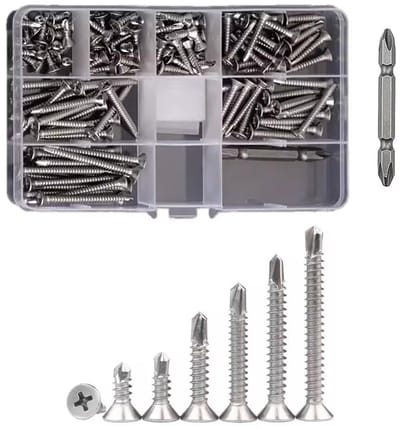 Dailygoods- Boorschroeven 126 Stuks - Zelftappend - Roestvrij Staal - Phillips Platte Kop - Diep Schroefdraad - Corrosiebestendig - Schroefset