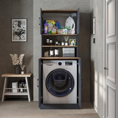 Wasmachinekast met Bovenkast - 70 x 180 x 69 cm - Antraciet Eiken