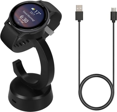 kwmobile sporthorloge laadstation geschikt voor Garmin Vivoactive 6 / Vivoactive 5 / Forerunner 55 255 165 965 oplader - Smartwatch lader en houder - Met magneet en 100 cm kabel in zwart