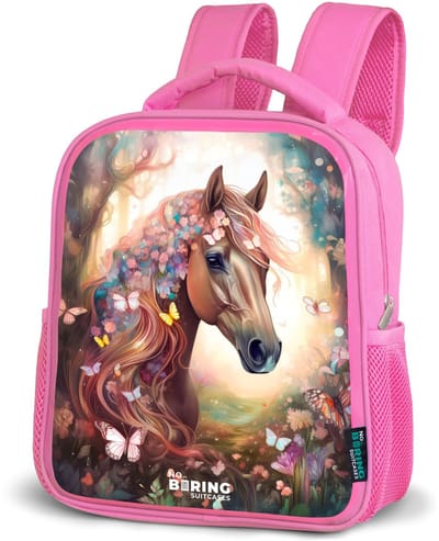 NoBoringSuitcases.com® - Rugzak roze - Schooltas meisjes - Paard - Vlinders - Kleurrijk - Kinder rugtas meisje - Boekentas kind - Kinderrugzak voor school - Schoolrugzak