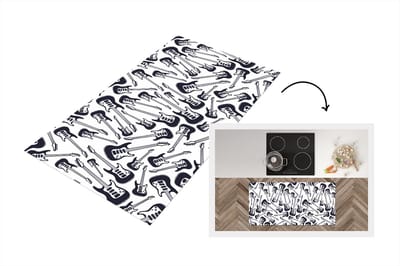 Keukenloper - Loper keuken - Gitaar - Patronen - Zwart Wit - 120x60 cm - Keukenloper vinyl