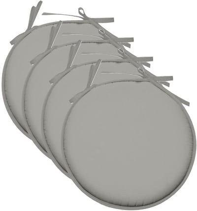 Stof Textile Home stoelkussens - 4x - lichtgrijs - D40 x H3 cm - voor binnen - touwtjes sluiting - zitkussens plat - rond