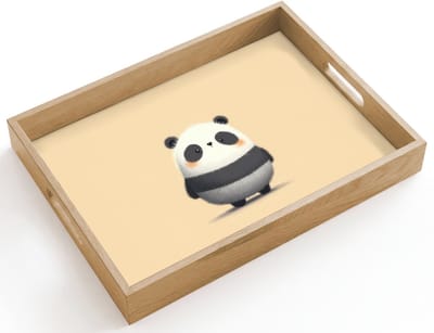 Dienblad hout 40x30 cm - Schootdienblad - Panda - Beige - Minimalistisch - Borrelplank rechthoek - Plateau dienbladen