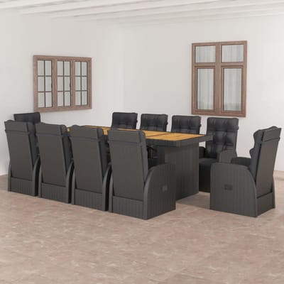 vidaXL - 11-delige - Tuinset - met - kussens - poly - rattan - zwart