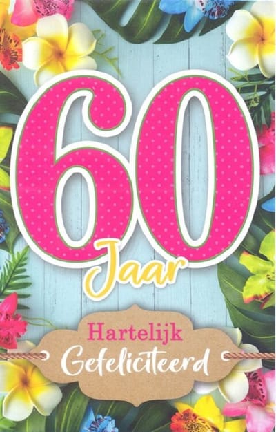 Wenskaart 60 Jaar Hartelijk Gefeliciteerd - D15963 - Luxe verjaardagskaart - 12x17cm - Gevouwen Wenskaart inclusief envelop - Leeftijdskaart