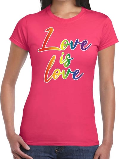 Gay pride love is love t-shirt roze voor dames - lgbt kleding S
