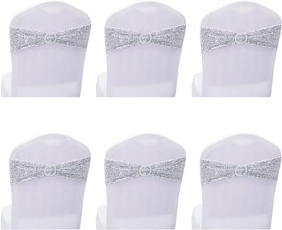 6 Stuks Stretch Stoelhoezen voor Feestdecoratie, Zachte Satijnen Stoelsjerpen voor Bruiloft en Evenementen (Zilver)