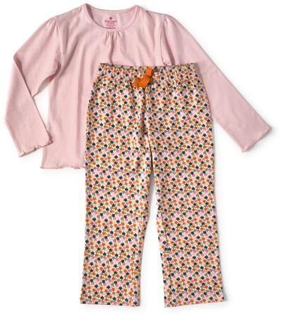 Little Label - meisjes pyjama set - roze bladeren - 4Y/96-104 - Zachte BIO Katoen