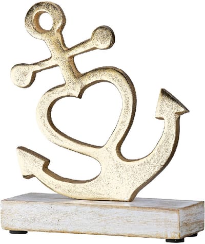 Beeld geloof hoop en liefde - aluminium - goud - hout - 5x15x20.5 cm