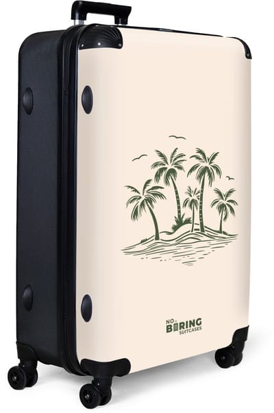 NoBoringSuitcases.com® - Koffer groot - Reiskoffer lichtgewicht - Beige met groene palmbomen - Rolkoffer met 4 wielen - Grote trolley XL - 98 liter bagage