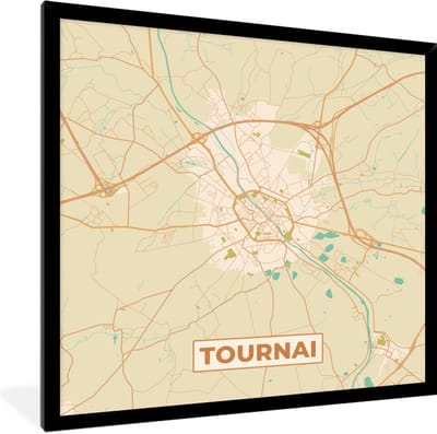 Fotolijst incl. Poster - Retro - Tournai - Plattegrond - Stadskaart - Kaart - 40x40 cm - Posterlijst