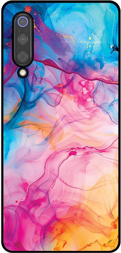 Smartphonica Telefoonhoesje Geschikt voor Xiaomi Mi 9 met Regenboog Acryl Marmer Opdruk - TPU Backcover Case Rainbow Acrylic Marble Design geschikt voor Xiaomi Mi 9